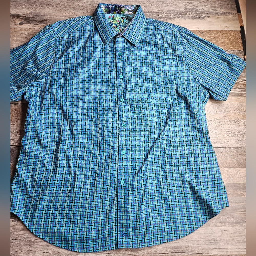Robert Graham Men's Short Sleeve Classic Fit 3XL Shirt Bright Blue Green